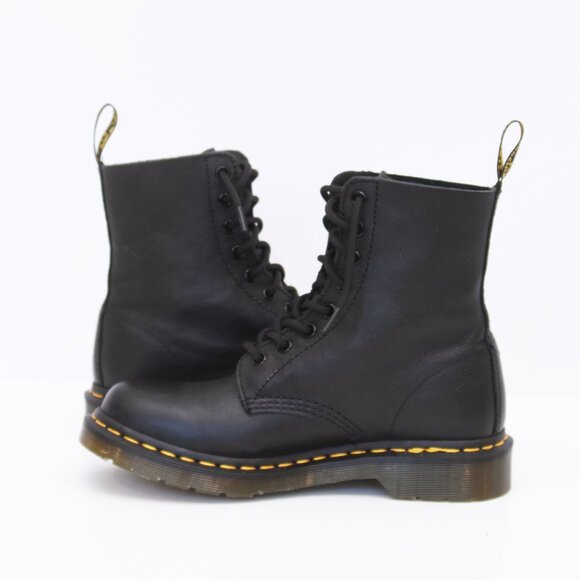 Dr. Martens Black Combat Boots Pascal Virginia Leather Lace Up Women Sz 7 US - Picture 8 of 15